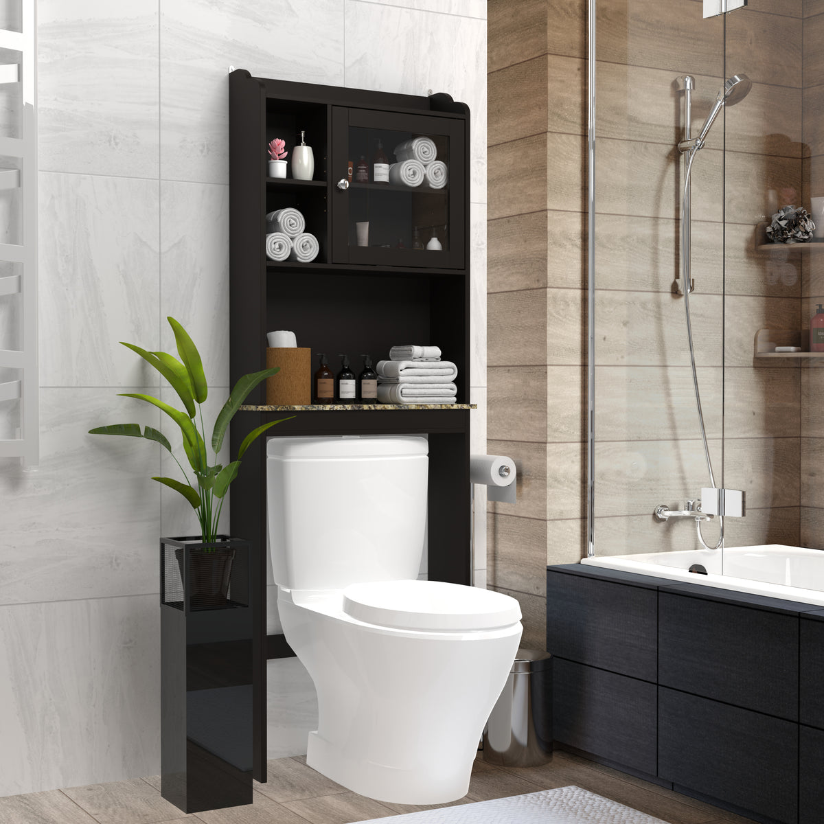 Modern Over The Toilet Space Saver Organization Wood Storage Cabinet For Home, Bathroom - Espresso - Image 3
