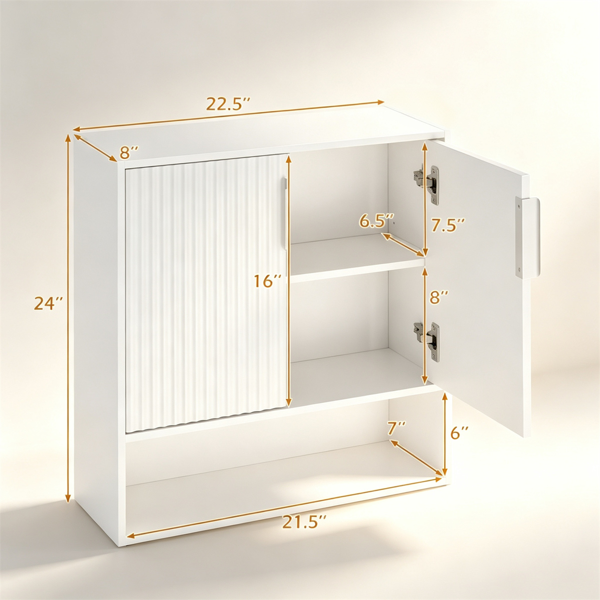 Wall Mounted Bathroom Cabinet, Modern Fluted Panel Storage Cabinet With Adjustable Shelf, 2-Door MDF Medicine Cabinet For Bathroom Kitchen Laundry Room Organization - Image 6