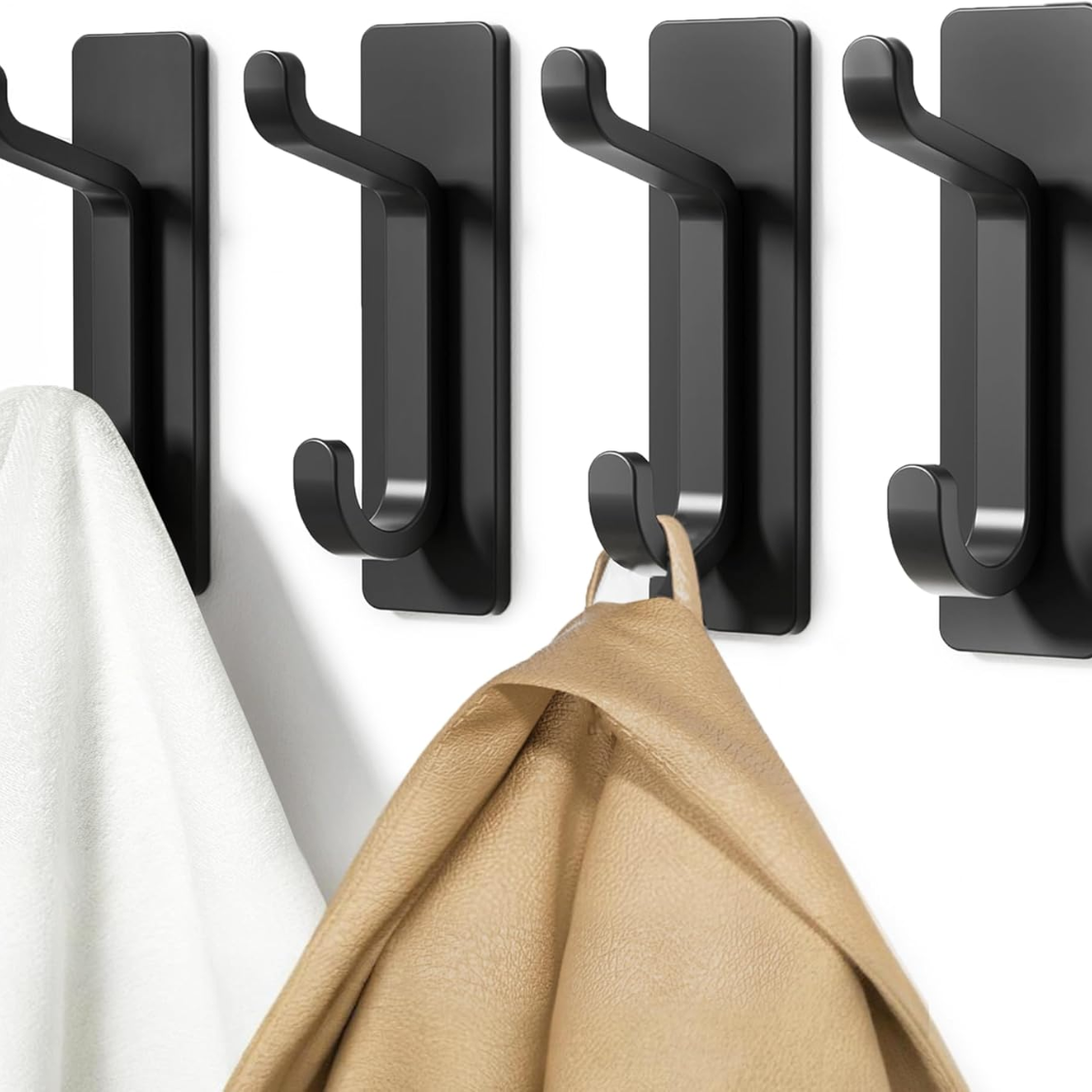 4 Pack 13LB Strong Adhesive Hooks Black Stick-On Wall Hooks For Coats Towels Bathroom Kitchen Home Storage Organization - Image 4