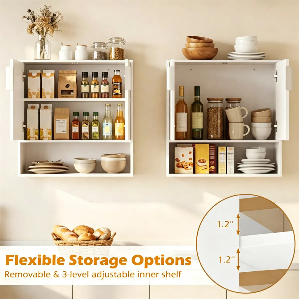 Wall Mounted Bathroom Cabinet, Modern Fluted Panel Storage Cabinet with Adjustable Shelf, 2-Door MDF Medicine Cabinet for Bathroom Kitchen Laundry Room Organization - Image 2